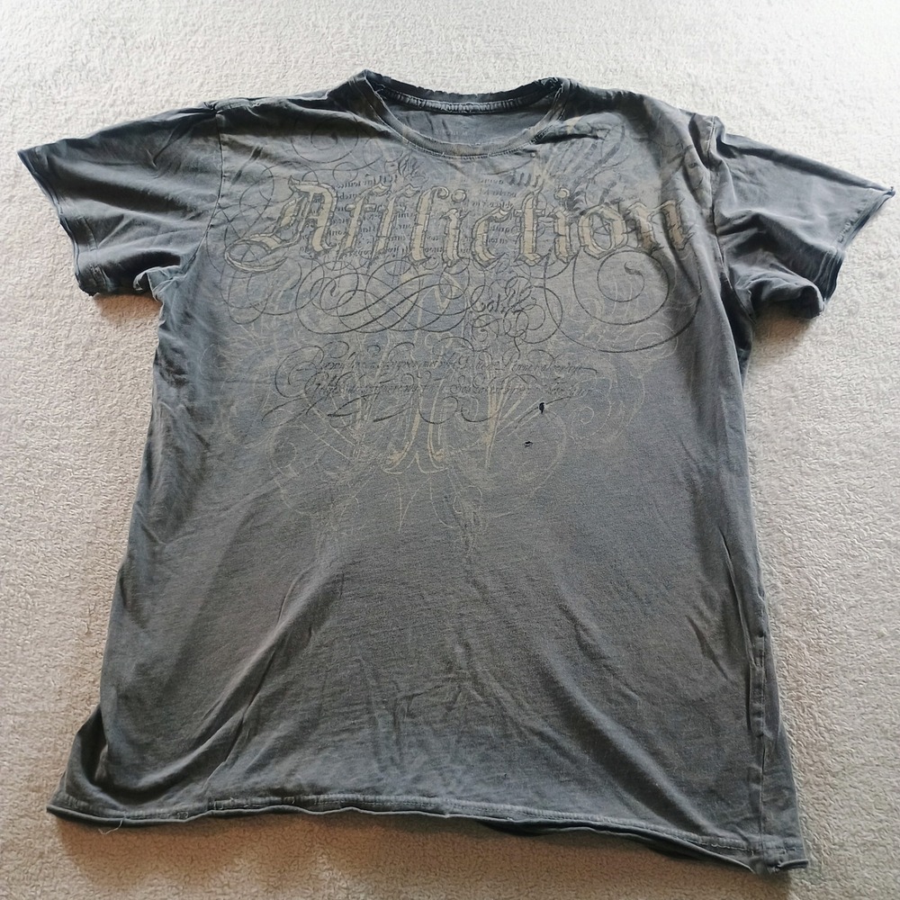 Affliction Mens Graphic T-Shirt Grey Medium Distressed Wing Script Logo